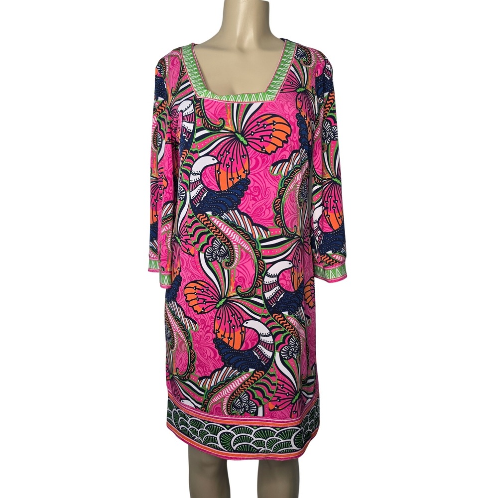Laundry by Shelli Segal Dress Womens 10 Pink Butterfly Paisley Sheath 3/4 Sleeve